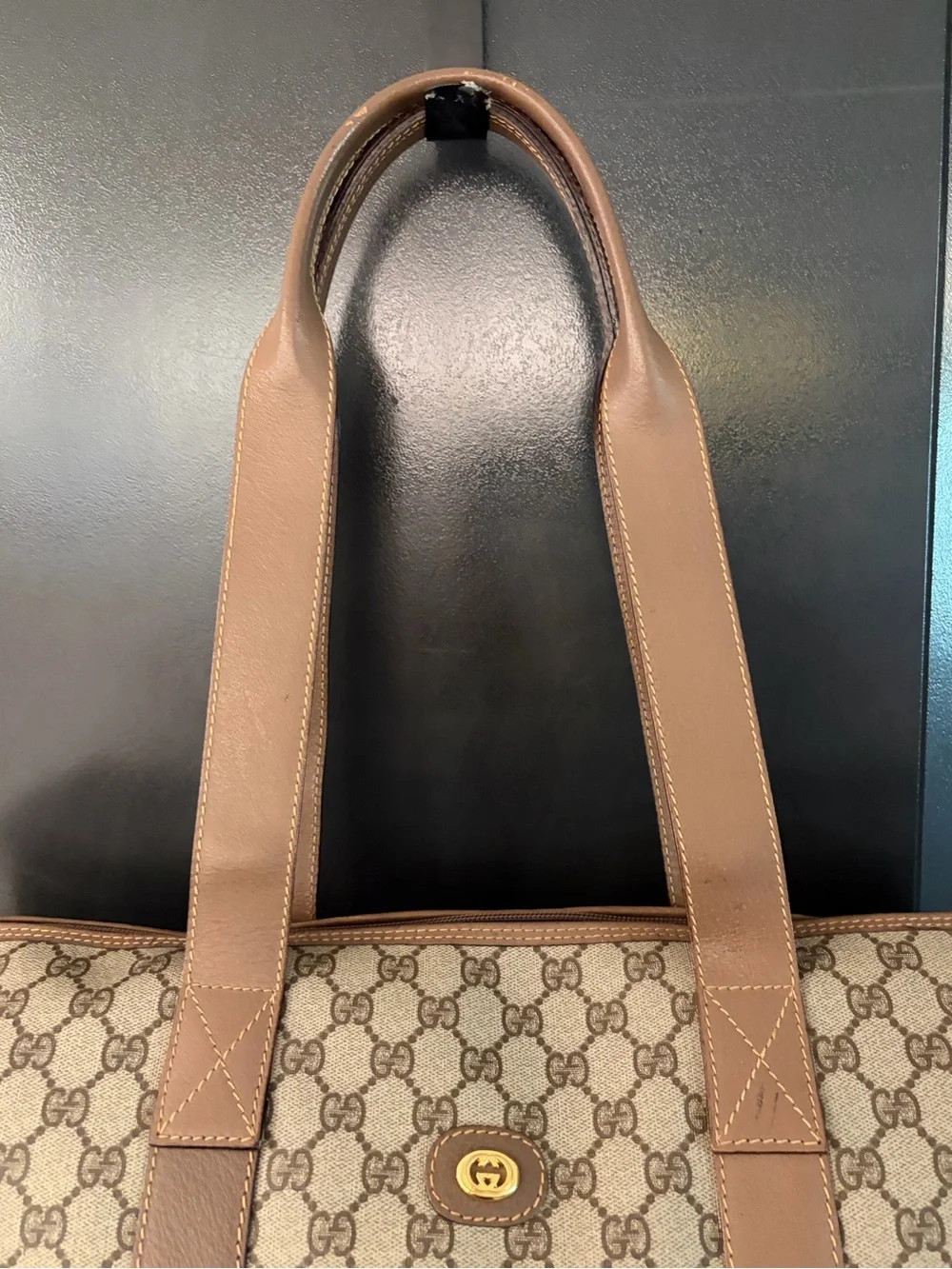 Gucci Beige Brown GG Supreme Canvas large travel tote